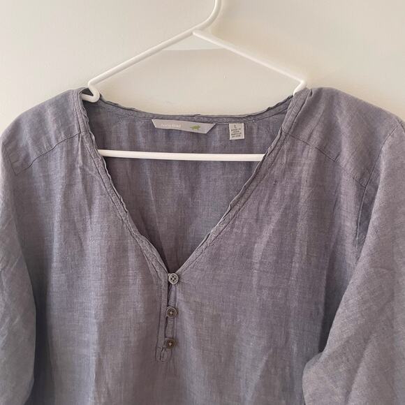 Organic Cotton Tunic Top L Gray Minimalist Boho 3/4 Sleeve Sustainable Roll Tab - Picture 8 of 11